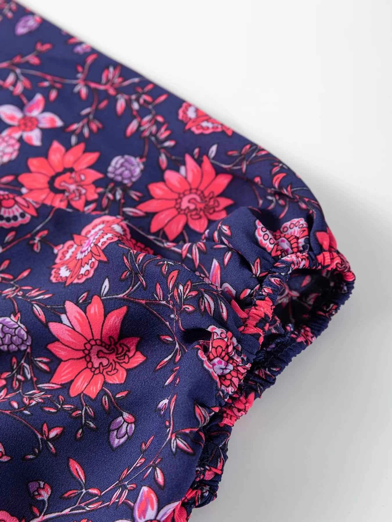 Floral Half Sleeve Split Neck Blouse Top a7b3bbdea8584dd4a51b5c52512db010-Max-Origin