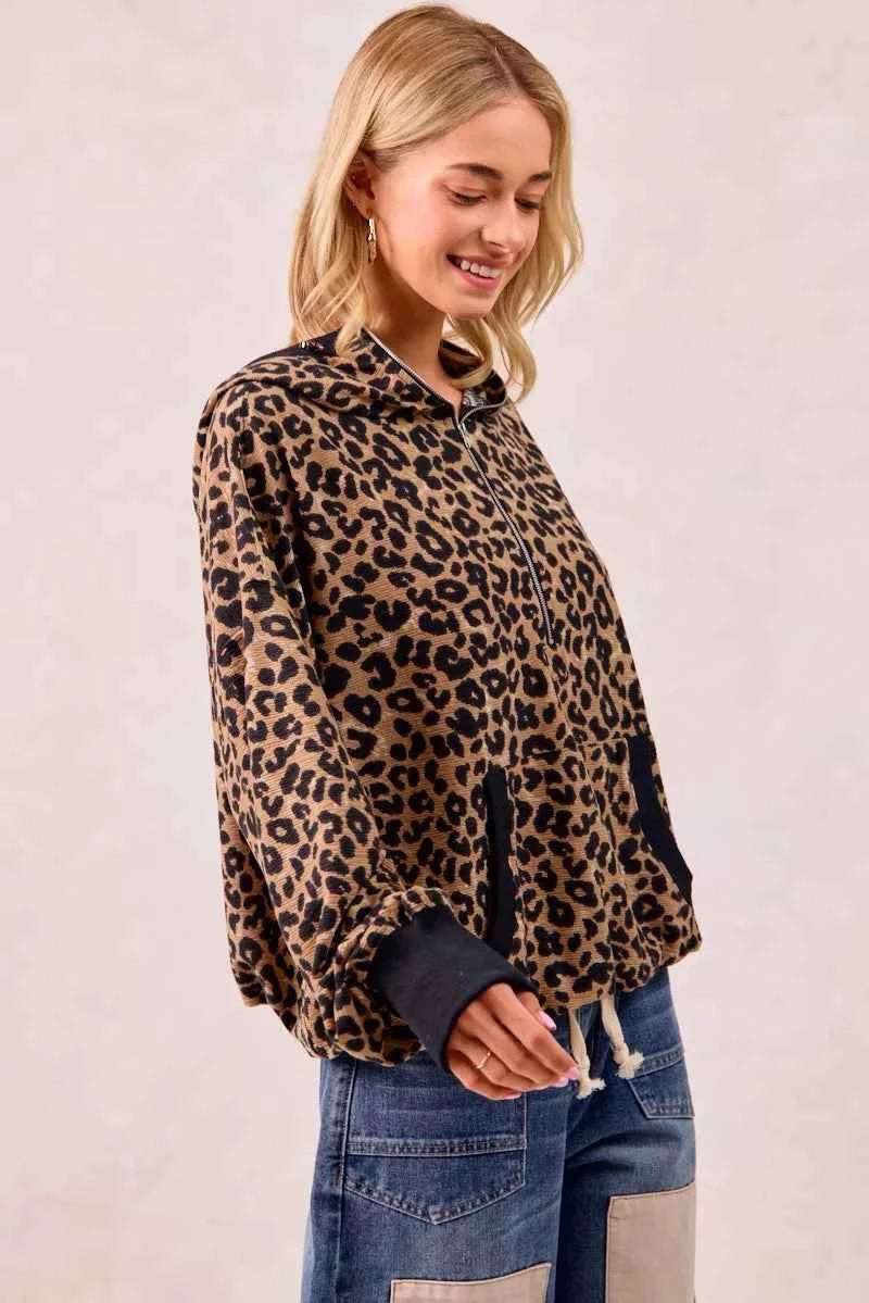 BiBi Leopard Print Waffle Half Zip Up Hoodie W Pocket a7cc7adfee0649cf96fe556835652d24-Max-Origin