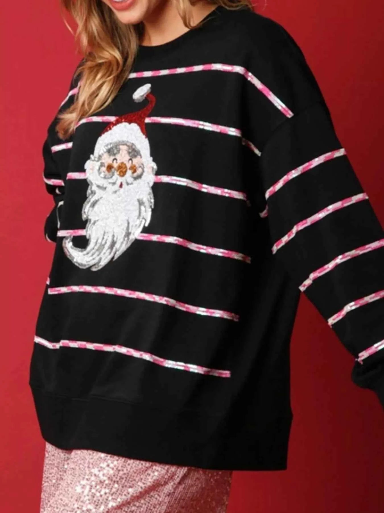 Christmas Santa Striped Long Sleeve Sweatshirt a7e92d4e-f28e-4d97-83a6-74b8140b3d3f-Max-Origin