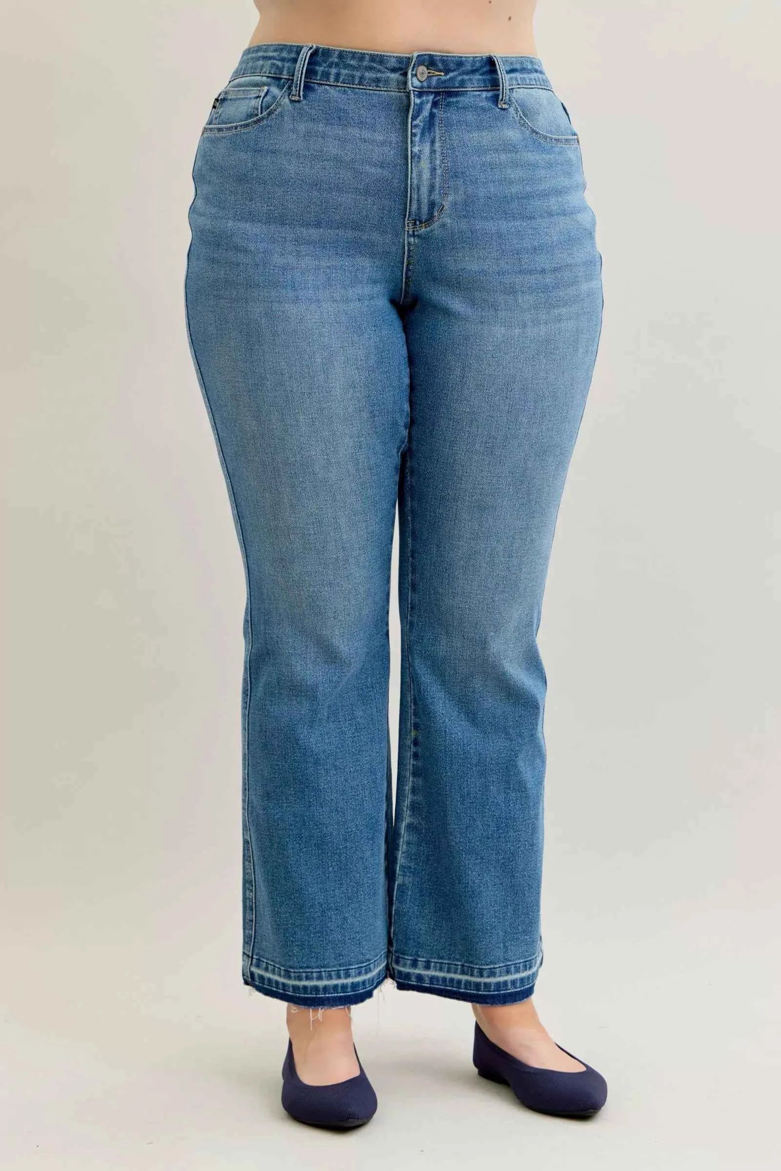 Judy Blue Full Size Mid Rise Slim Bootcut Tummy Control Release Hem Jeans Plus Size a8142af3-7151-42bf-92ae-7f6b0645fe66-Max-Origin
