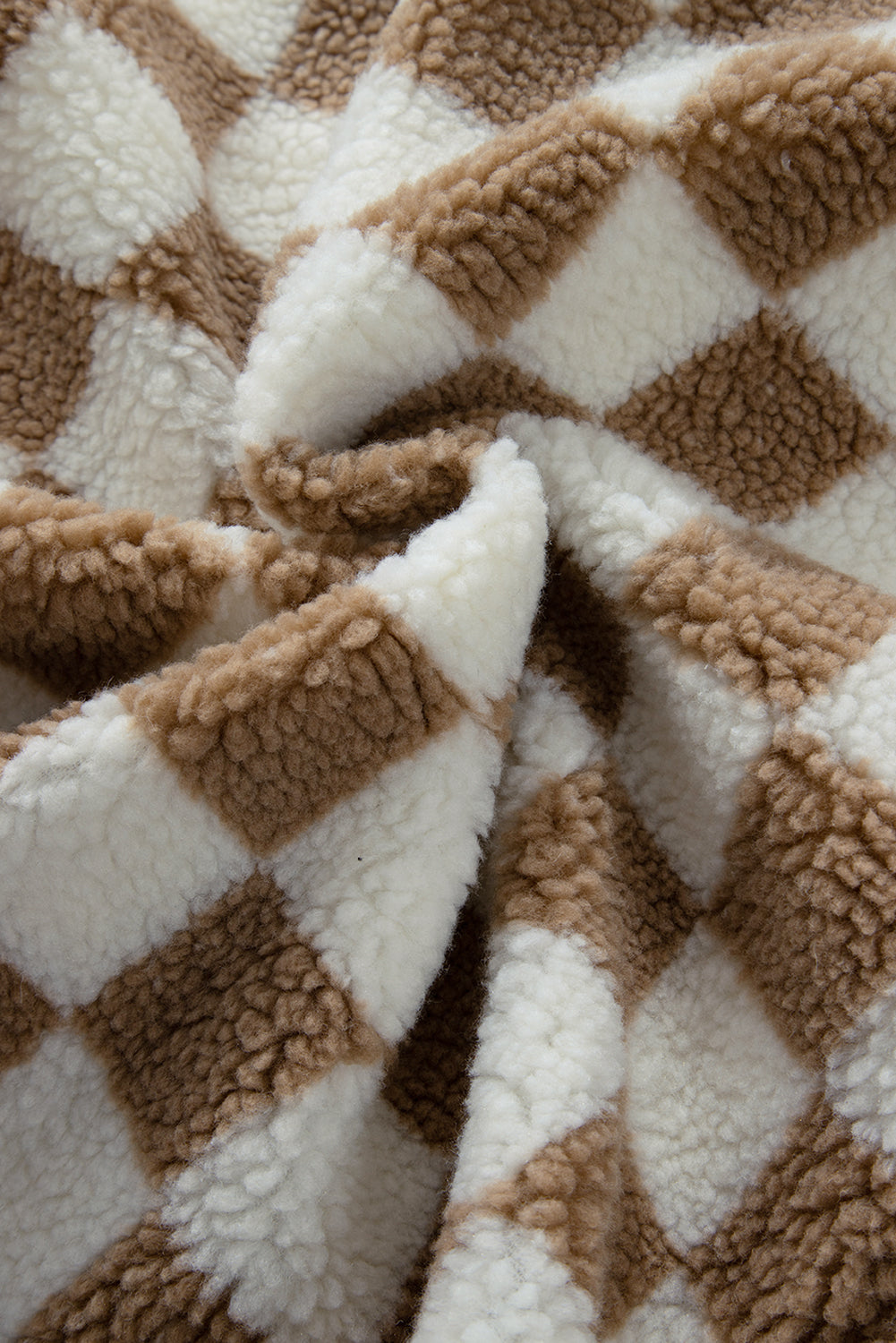 Khaki Checkered Sherpa Collared Jacket Vest a84854e6498db8b4