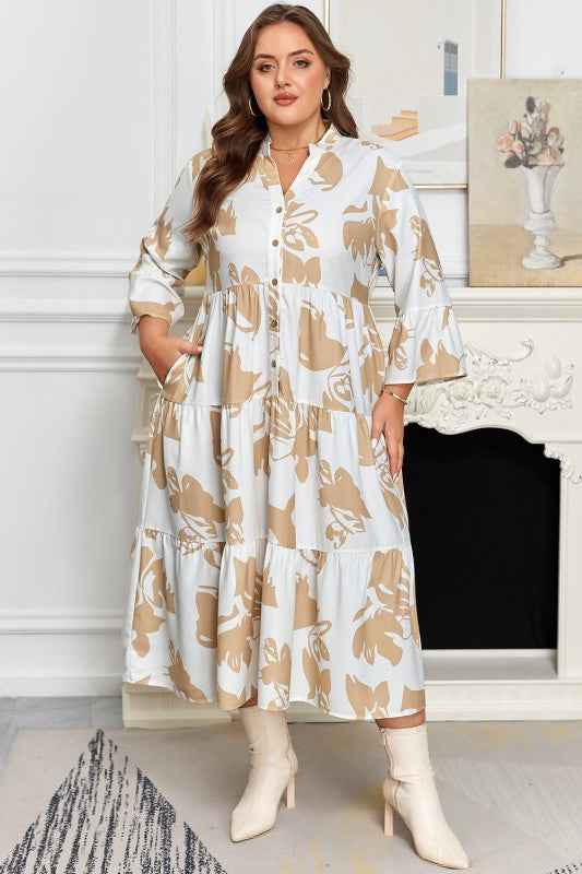 Plus Size Floral 3/4 Ruffle Sleeve Tiered Maxi Dre a86cf831-27c5-491c-affe-170cce66ede2
