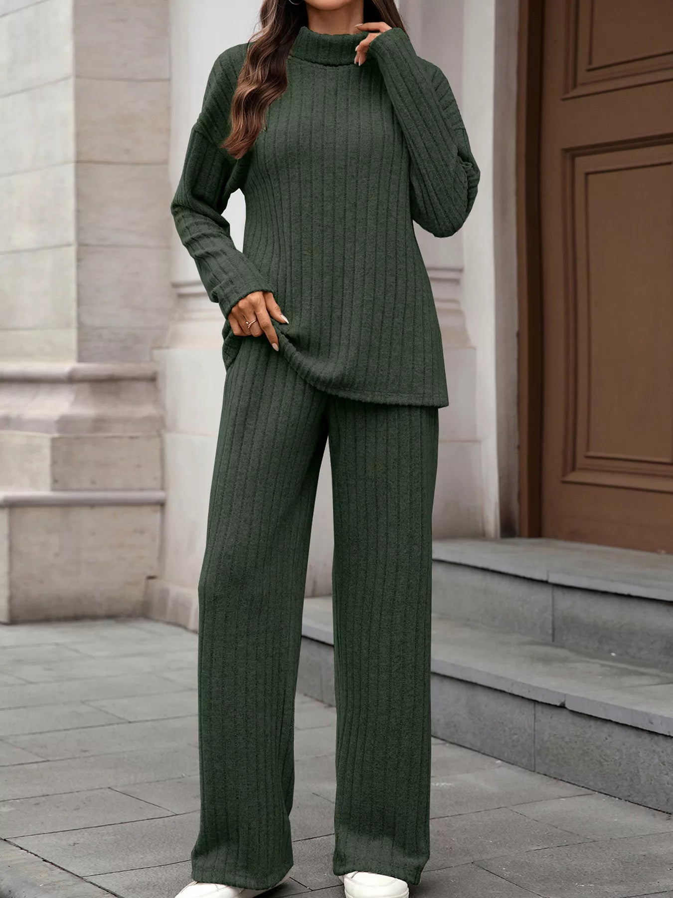 Ribbed Turtleneck Dropped Shoulder Top and Pants Sweater Set a898fddb221a4119993ae5b48f70d7f8-Max-Origin