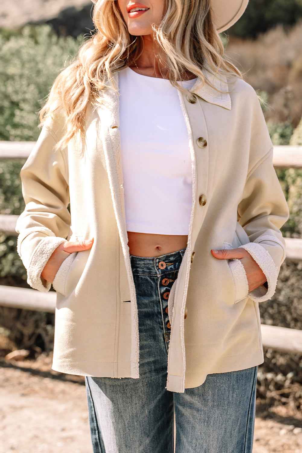 Parchment Suede Sherpa Lined Western Loose Jacket Parchment 95%Polyester+5%Elastane a8f847799ee094fd