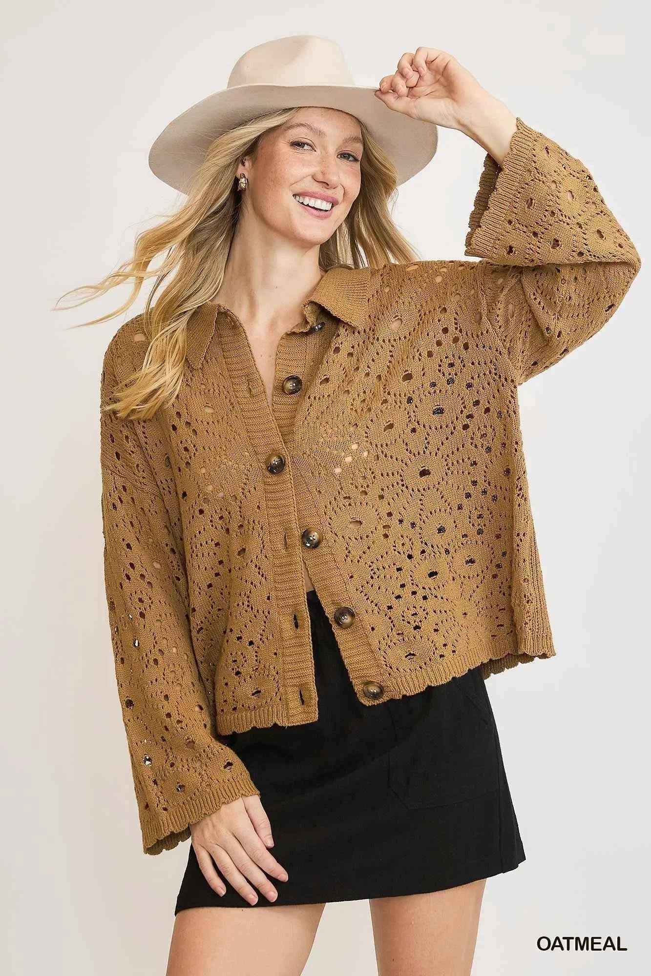 Umgee Crochet Button Down Knit Cardigan OATMEAL a919395c-879b-4d3e-a68e-3dae2694bc66-Max-Origin