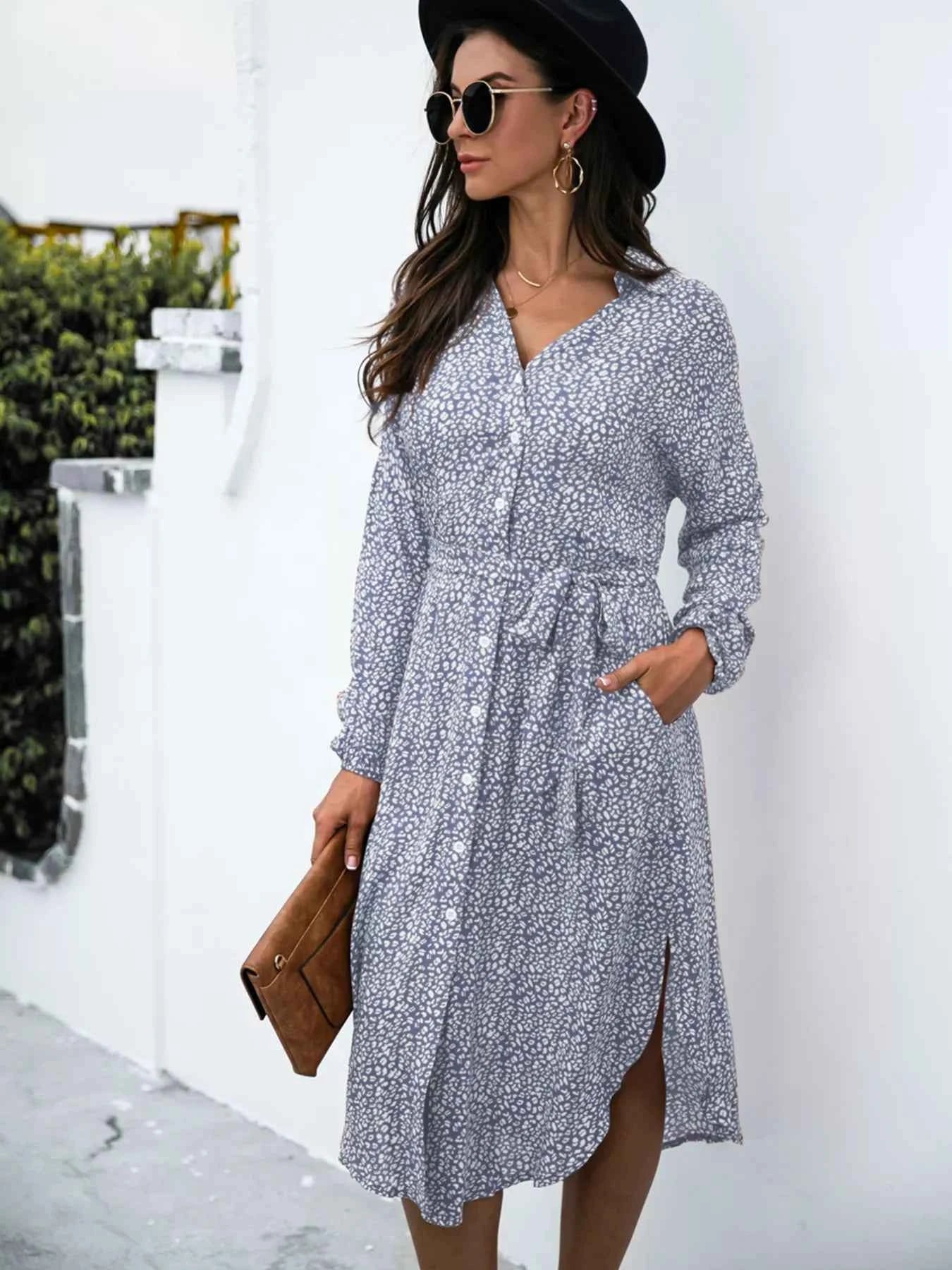 Button Down Printed Long Sleeve Shirt Dress Navy a9b71409-7f80-41d8-ab6e-dfad9fa2d1e5-Max-Origin