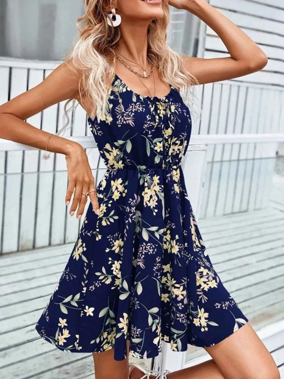 Floral Print Spaghetti Strap Summer Mini Dress Dark Blue a9c9826d-9046-4b3f-9703-0f8aaed5078f-Max-Origin