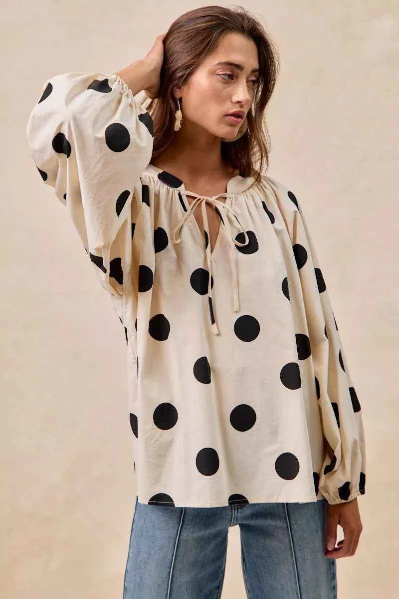 BiBi Polka Dot Exaggerated Balloon Sleeves Blouse aa14db4691a2446f862634a8d43a59d9-Max-Origin