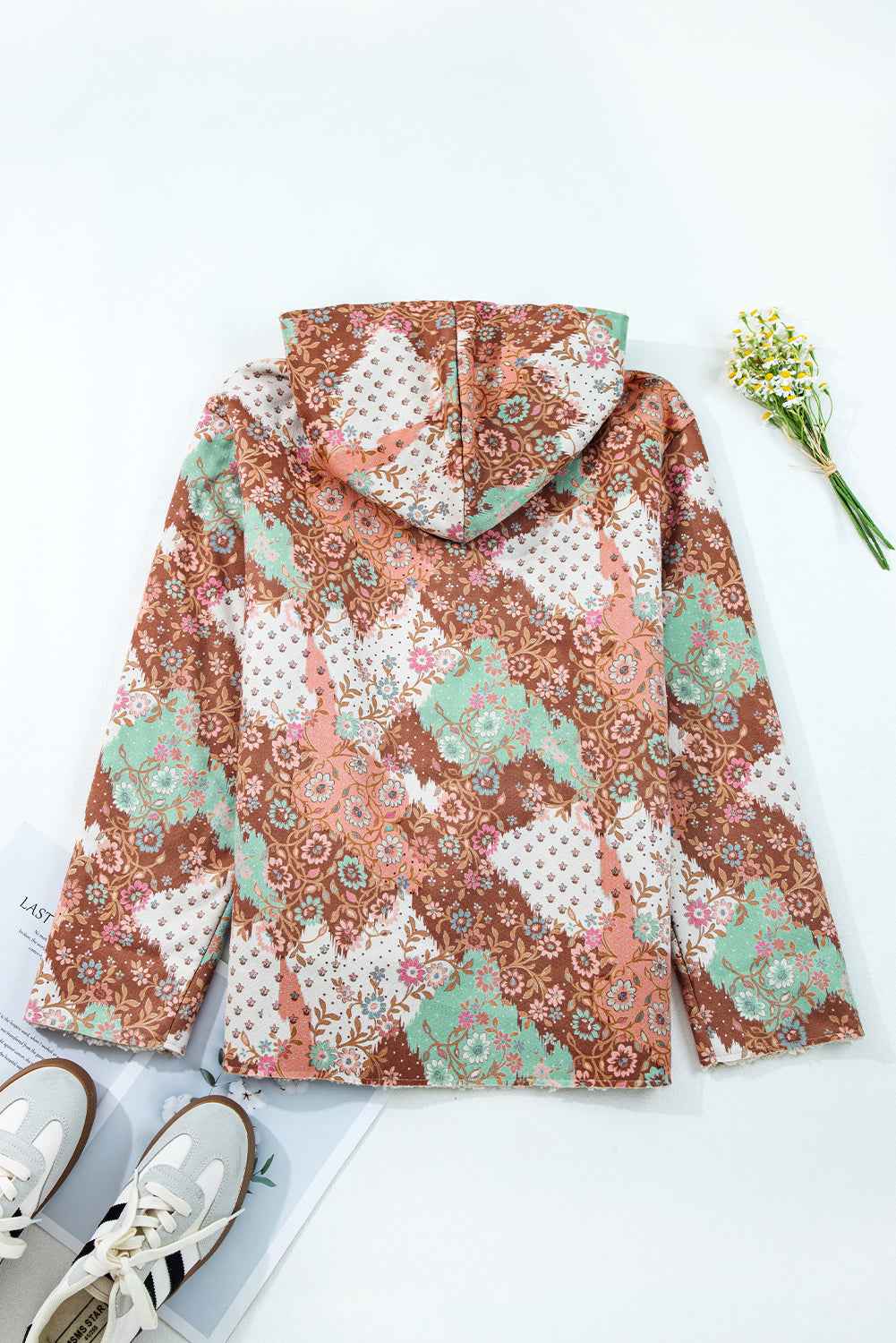 Beige Vintage Paisley Floral Printed Sherpa Lined Hooded Jacket aa1ab208cd7c7fd6