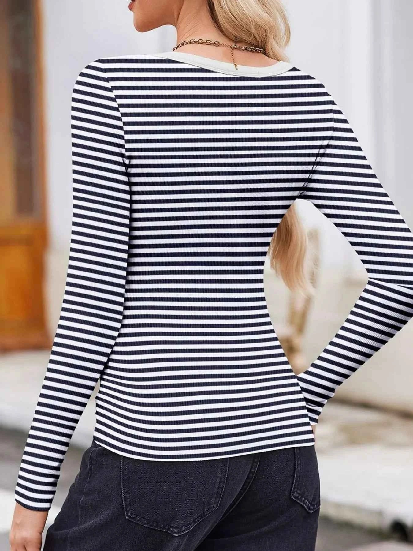 Striped Long Sleeve Scoop Neck T-Shirt aa3822a1-34c5-4a46-9a44-07e639a9a8f1-Max-Origin