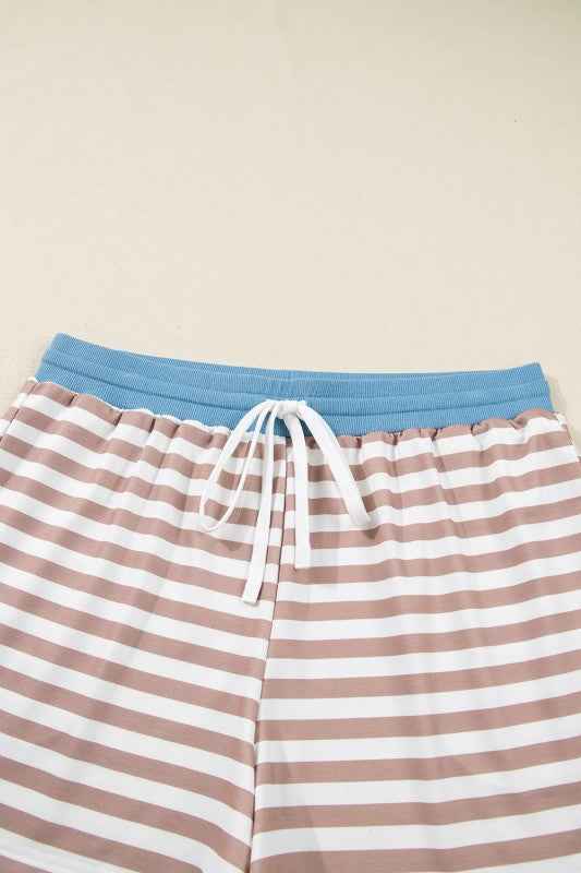 Plus Size Stripe Contrast Trim Pullover and Shorts