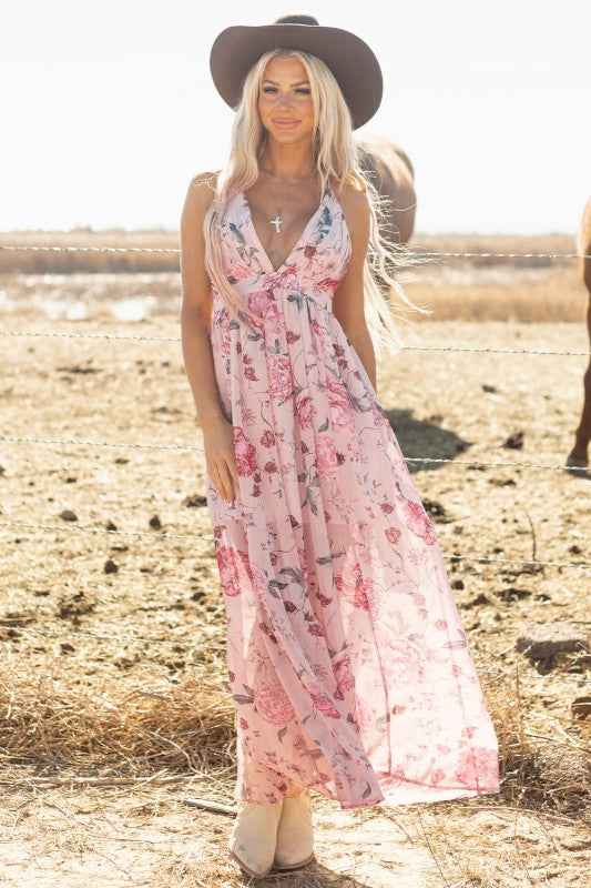 Jenesis Floral Pleated Maxi Dress Pink aaac5adc-fe22-4210-8121-5a2c5e963287