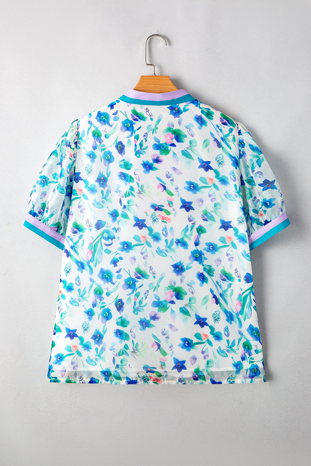 Green Floral Print Pop of Color Split Neck Puff Sleeve Plus Size Blouse aae74422dbe91d98