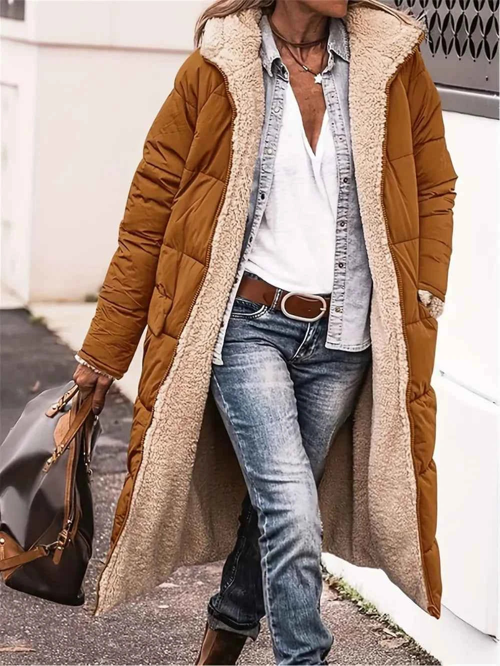 Full Size Zip Up Sherpa Hooded Coat Caramel aaf28ab4-e053-4ef6-90b8-d0d09efa66e2-Max