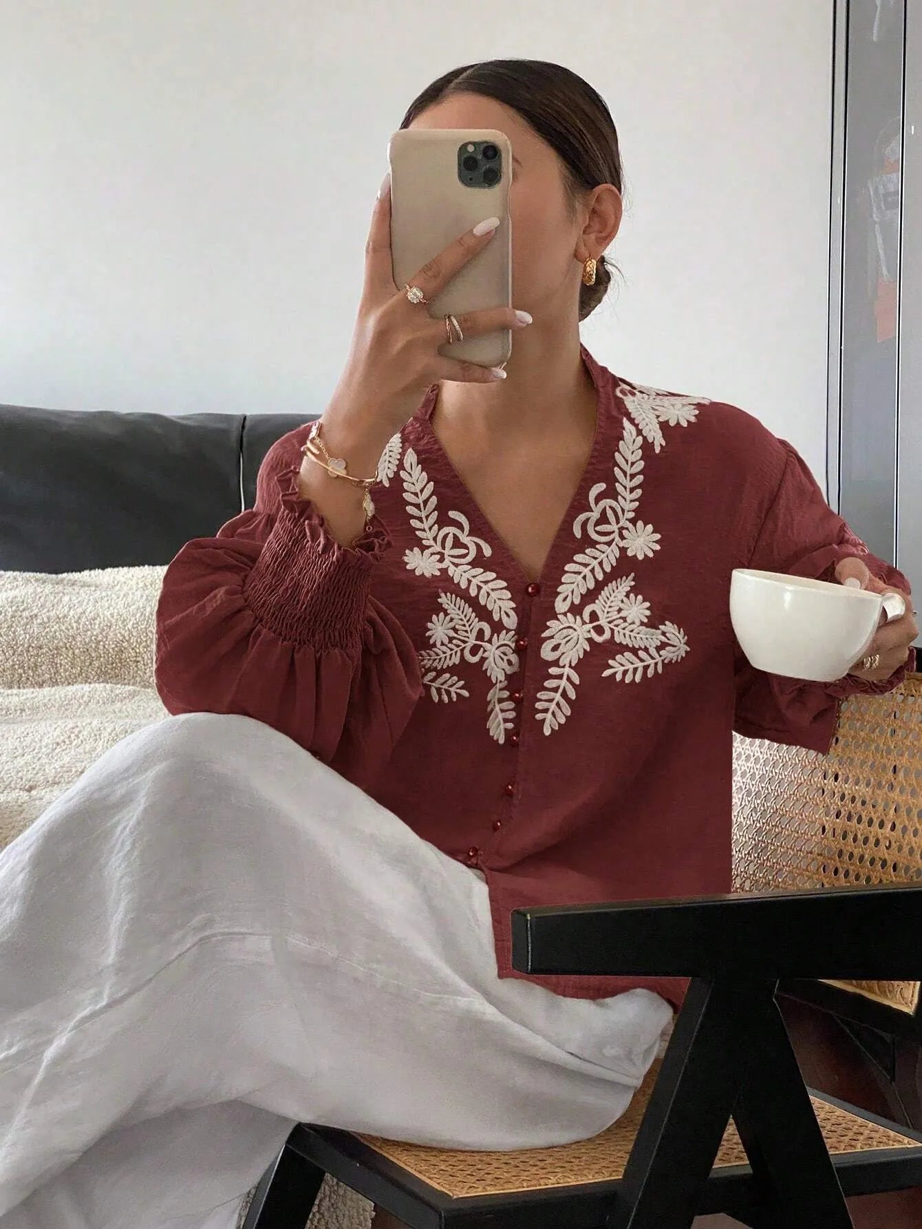 Embroidered Lantern Sleeve Blouse aaf2f7f5-70e2-45d6-9041-62f1f6ebc753-Max-Origin