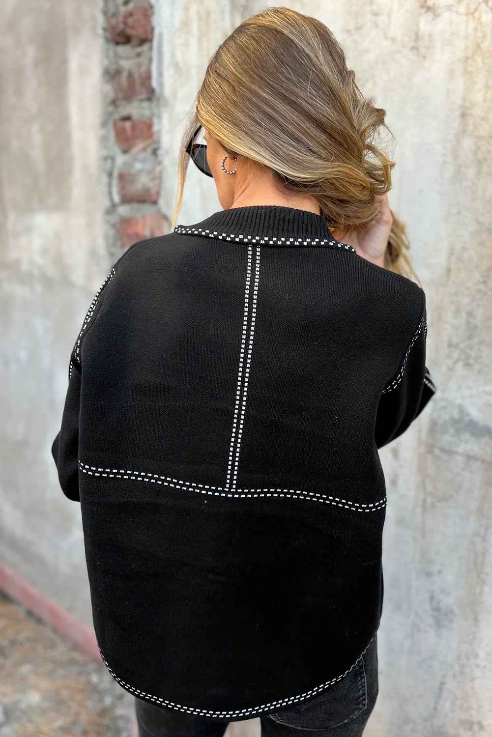 Black Bomber Contrast Trim Snap Button Long Sleeve Cardigan ab12651cd2d94066