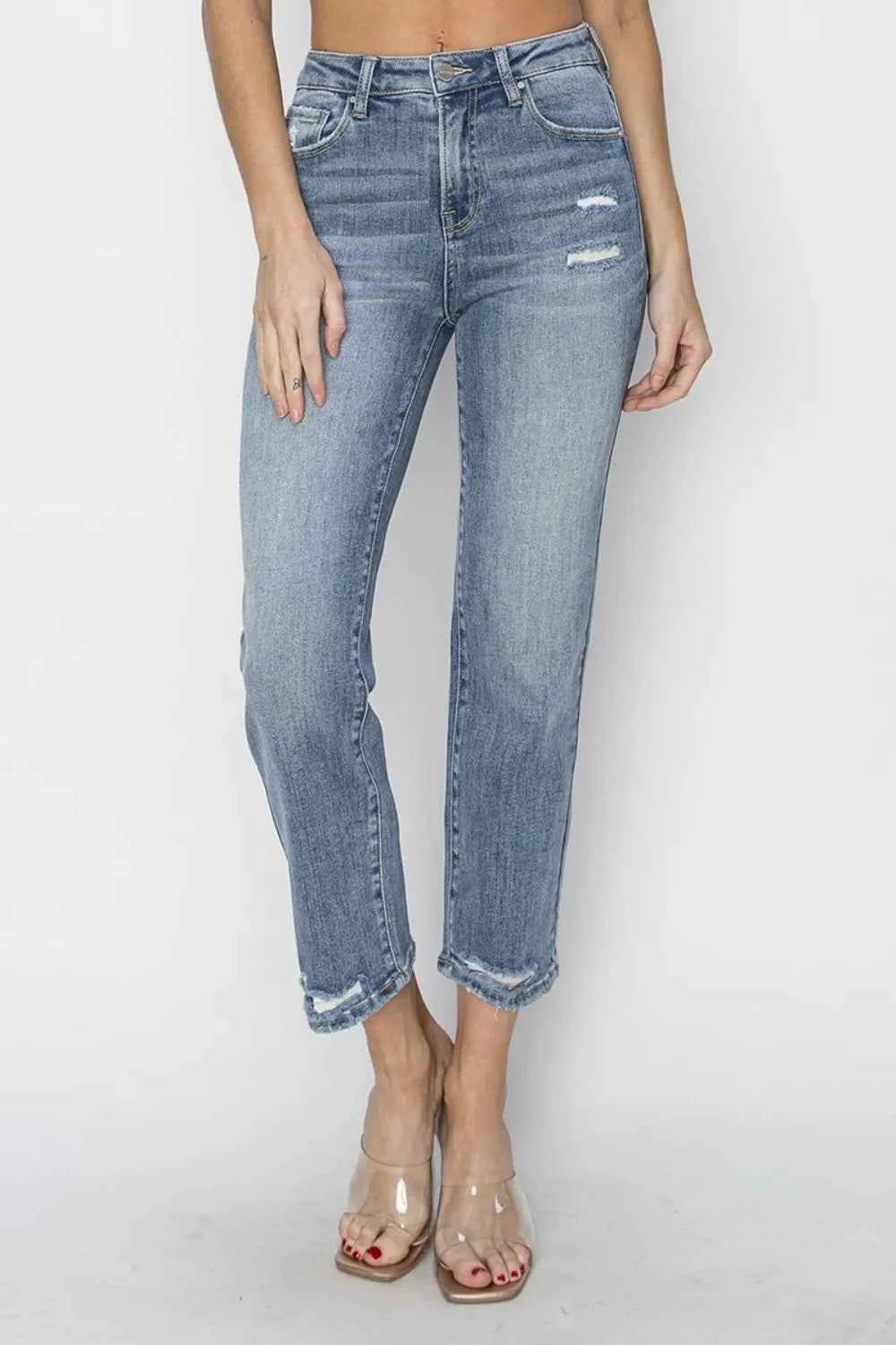 RISEN Full Size High Waist Distressed Cropped Jeans MEDIUM ab204c32-1736-4105-a7f0-293178e105fb-Max