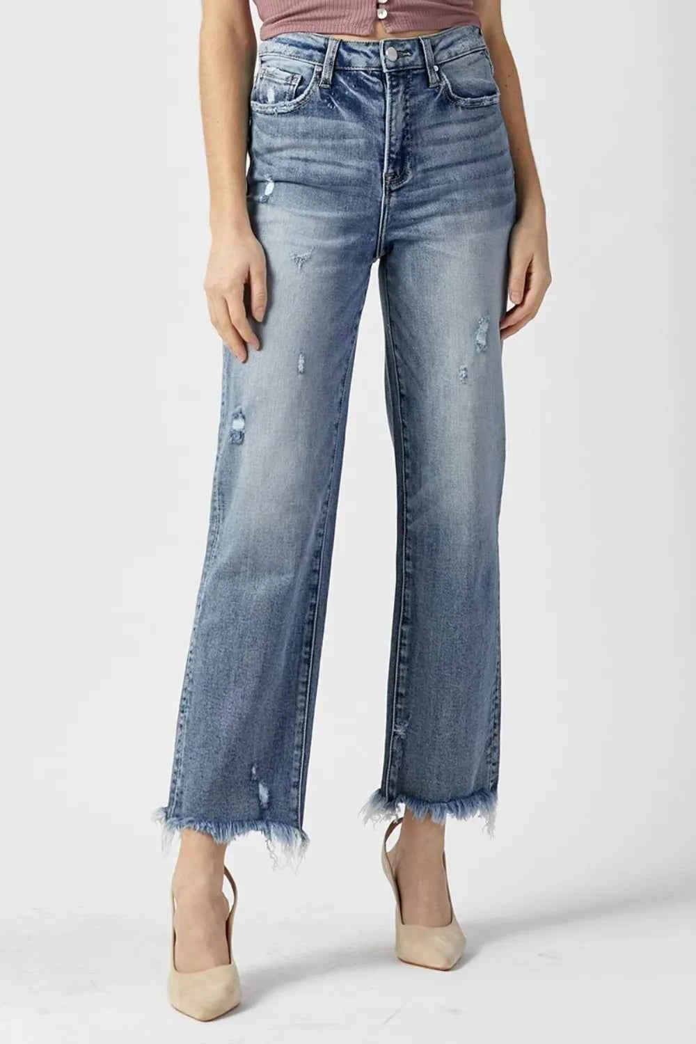 RISEN High Waist Raw Hem Straight Jeans LIGHT ab46a1f3-28dd-41ea-a871-2b4417240860-Max