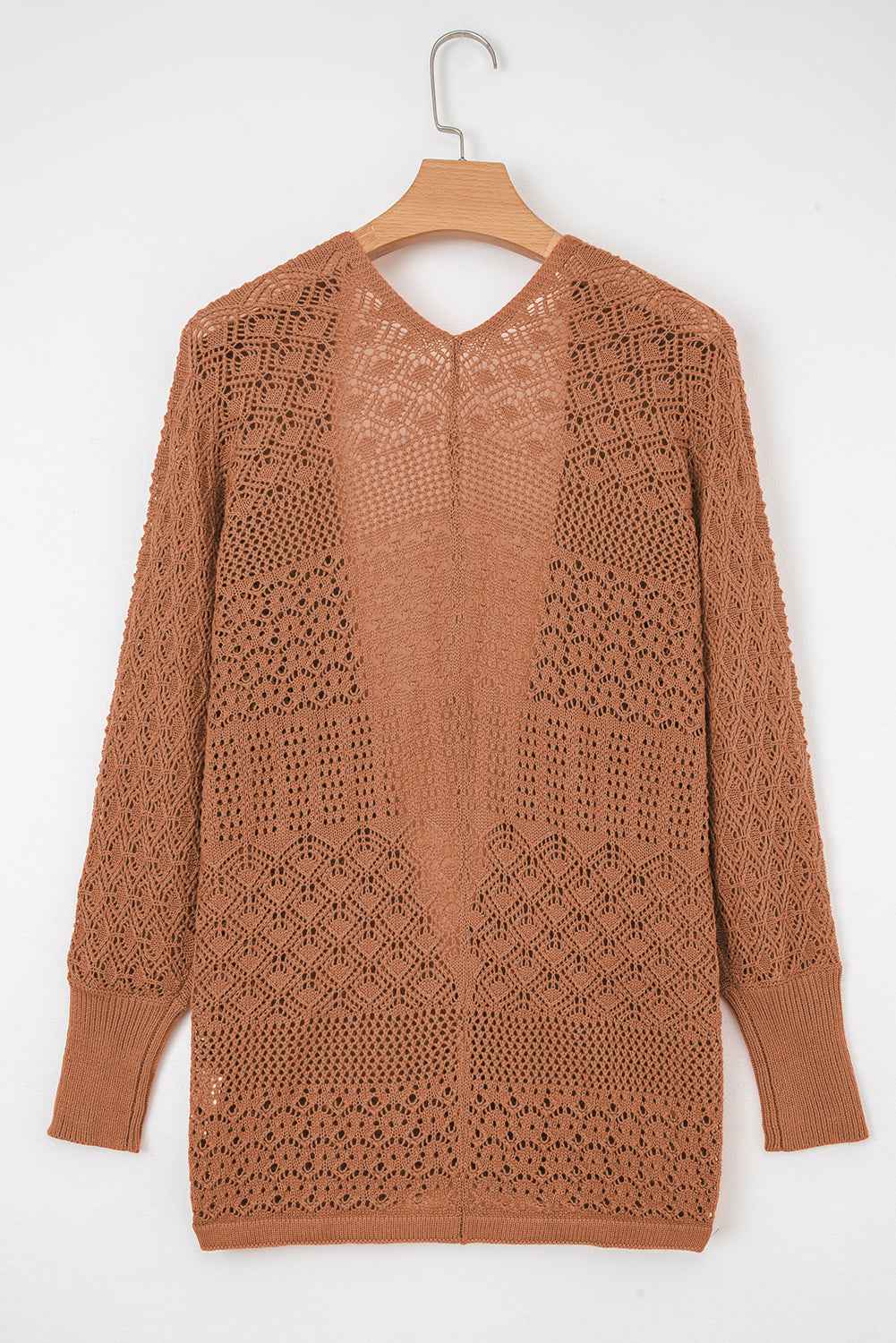 Jet Stream Mix Pattern Hollow Knit Open Front Cardigan abb61fd2a10e8d43