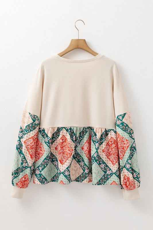 Paisley Geometric Patchwork Long Sleeve Top abb699c8-ecc5-4ce2-b84a-fb42661ee857