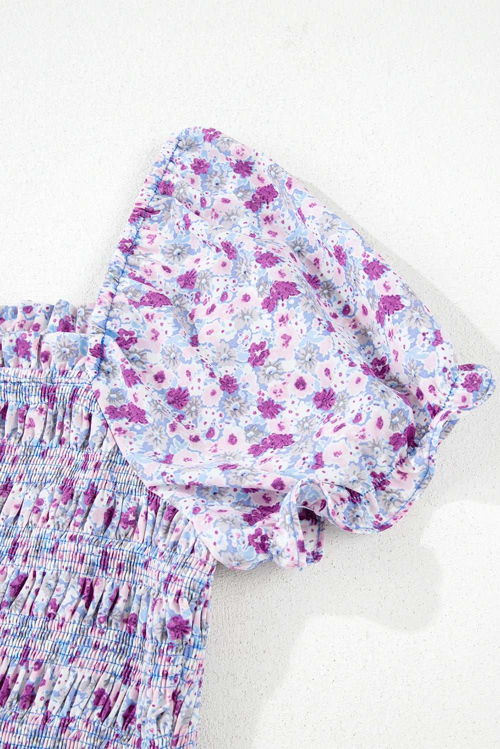 Purple Floral Short Bubble Sleeve Smocked High Waist Maxi Dress ac5056e417425691-_8