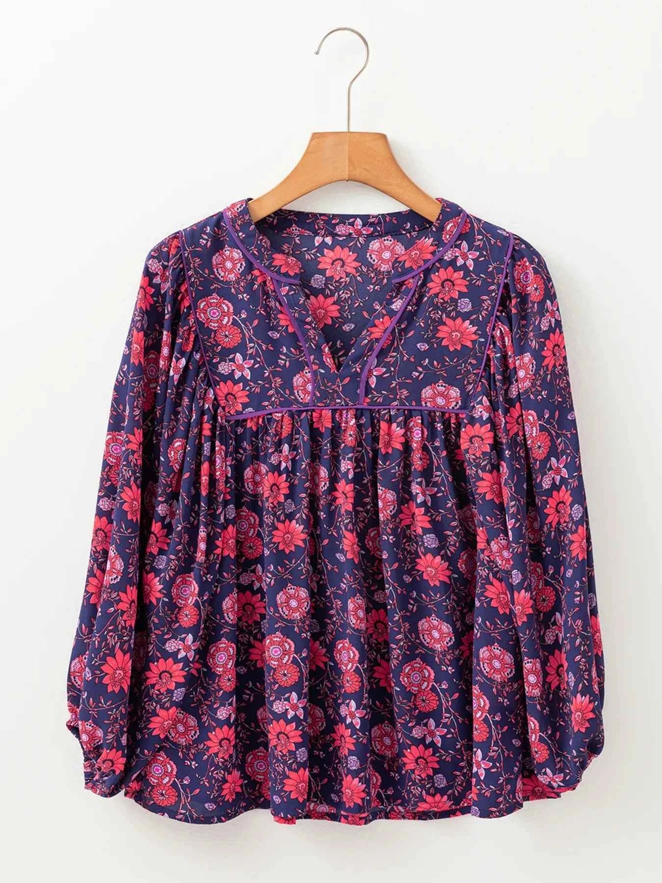 Floral Half Sleeve Split Neck Blouse Top acaf0b3bc8a043a58a3133aa74d4743b-Max-Origin