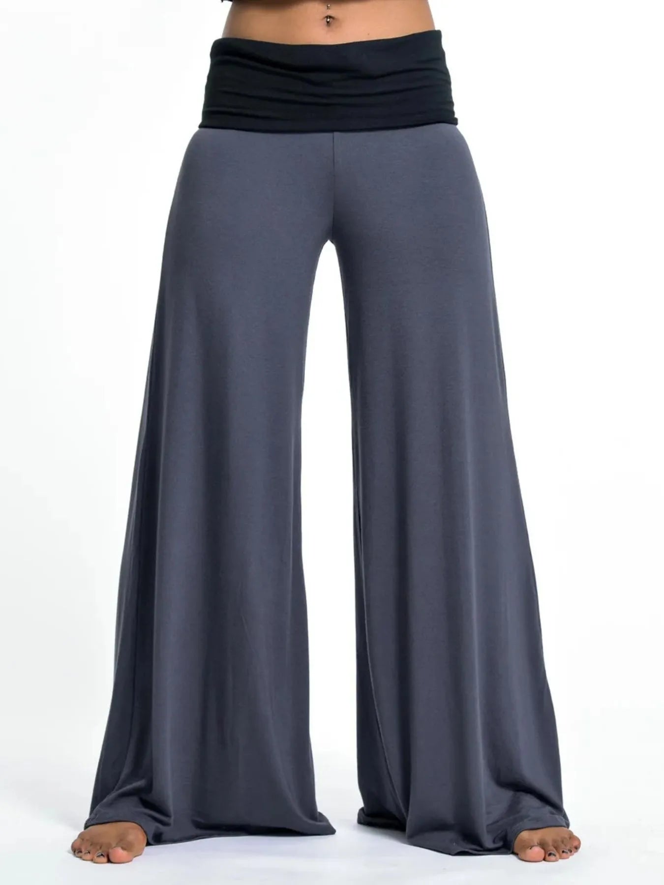 High Waisted Wide Leg Yoga Pants with Contrast Waistband Dark Blue acec50ca-fda0-478e-972b-910caa2dc731-Max-Origin