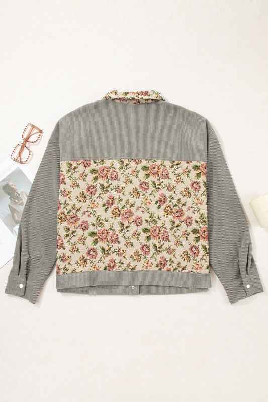 Plus Size Floral Patchwork Corduroy Pocketed Jacke ad1b7368-55f0-4512-915c-a20848b10924