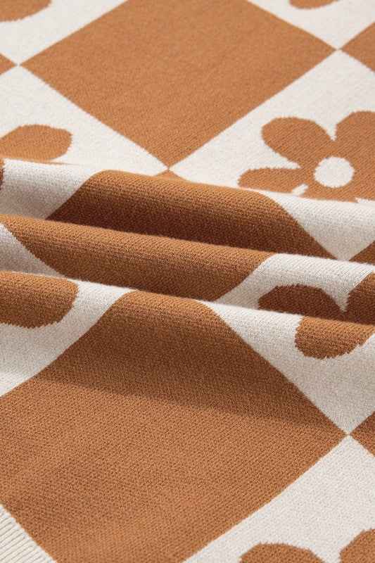 Flower Checker Henley Baggy Sweater