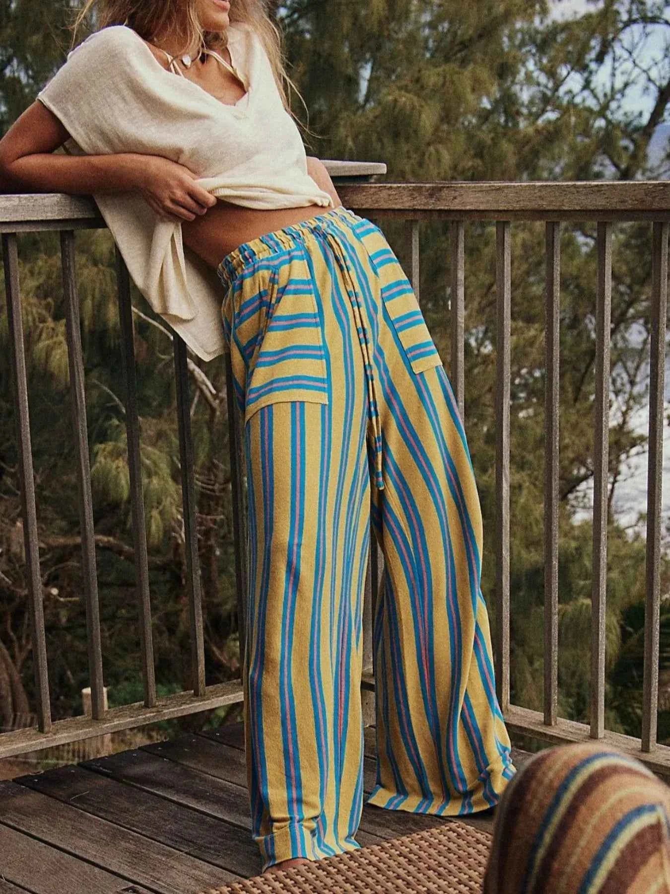 Striped Wide-Leg Drawstring Pants Yellow aee28626-60a0-4675-a796-2b6f4ef81e3c-Max-Origin