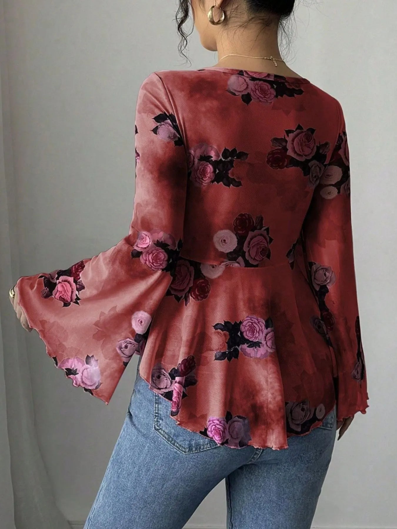 Floral Tie Front Flare Sleeve Blouse af0c7256-0f2d-4cd0-bdf7-53ec2defb110-Max-Origin