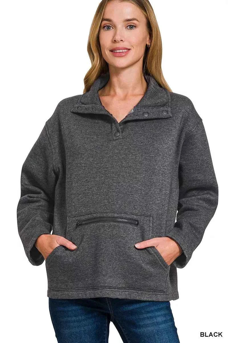 Zenana Fleece Washed High Neck Kangaroo Pocket Sweatshirt BLACK afc1442808834a69b6a9fd33b1e1660c-Max-Origin