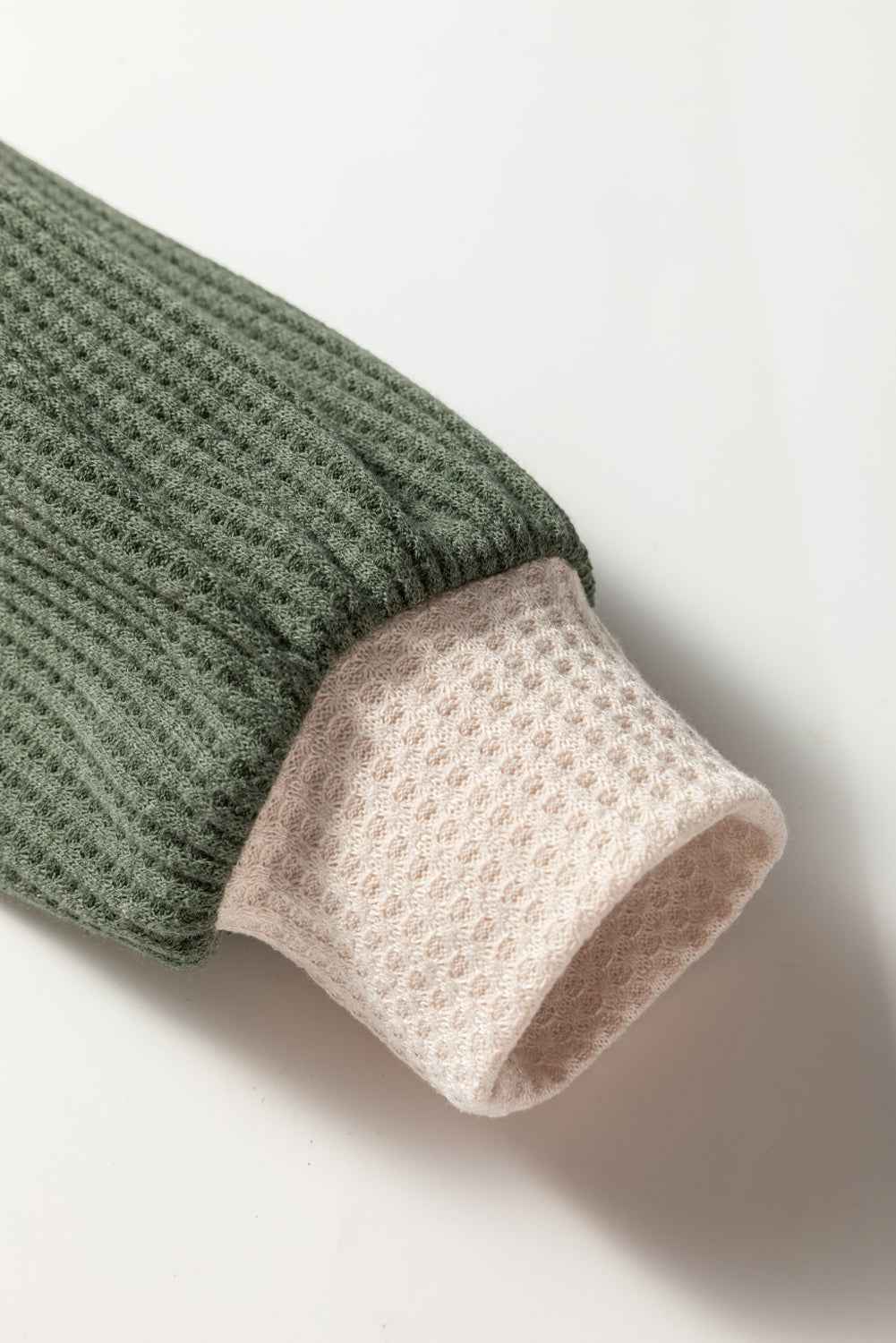 Mist Green Waffle Color Block Raglan Sleeve Top b028aa4c1f497d26