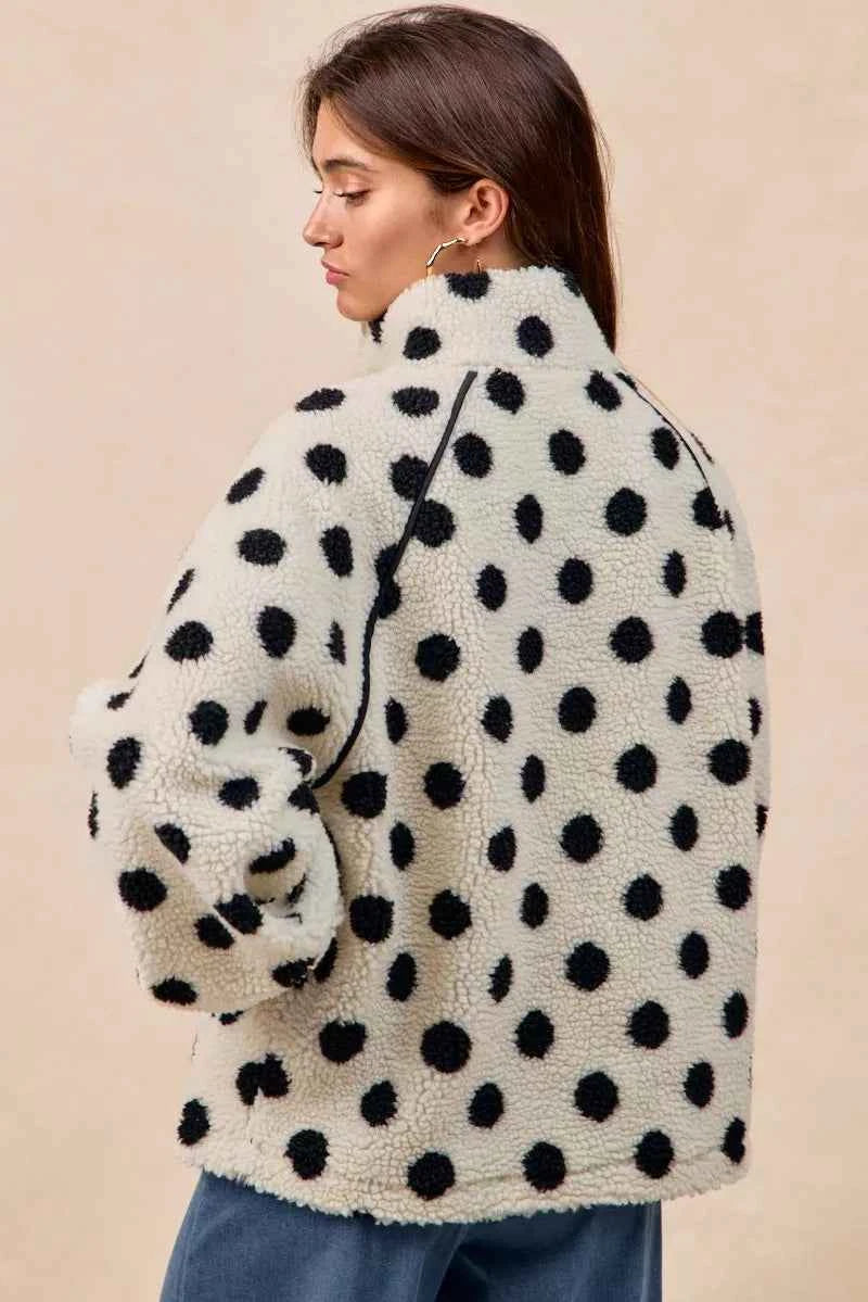 BiBi Polka Dot Sherpa Half Zip Up Top with Side Pocket b08fd72b-21f0-4667-9b64-d73adb382161-Max-Origin