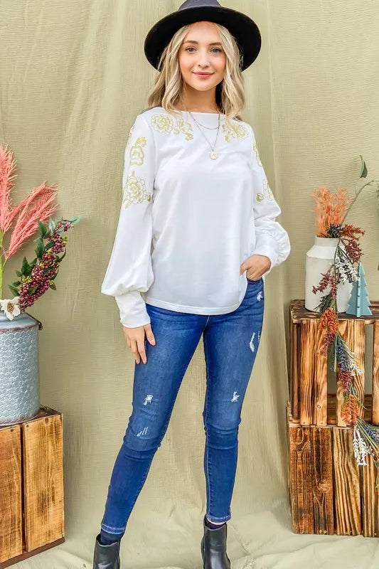 And The Why Flower Gold Embroidery Shoulder Detailed Top b12438dcfe4f4bb5a5dae59b163c0b12-Max-Origin