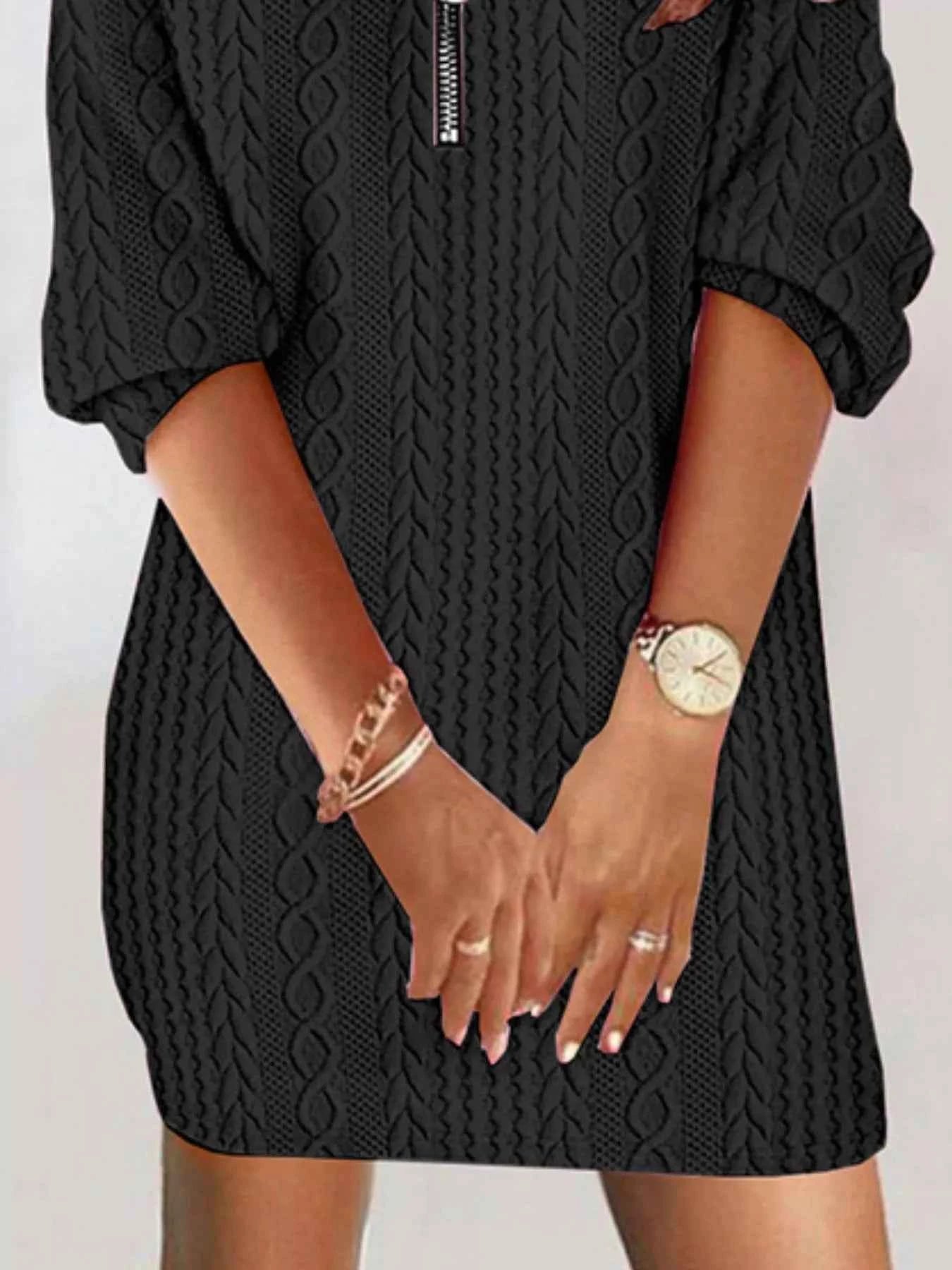 Zip Detail Textured Knit Mini Sweater b18b7559-6b6a-4fad-a328-95a07c15b2d8-Max-Origin