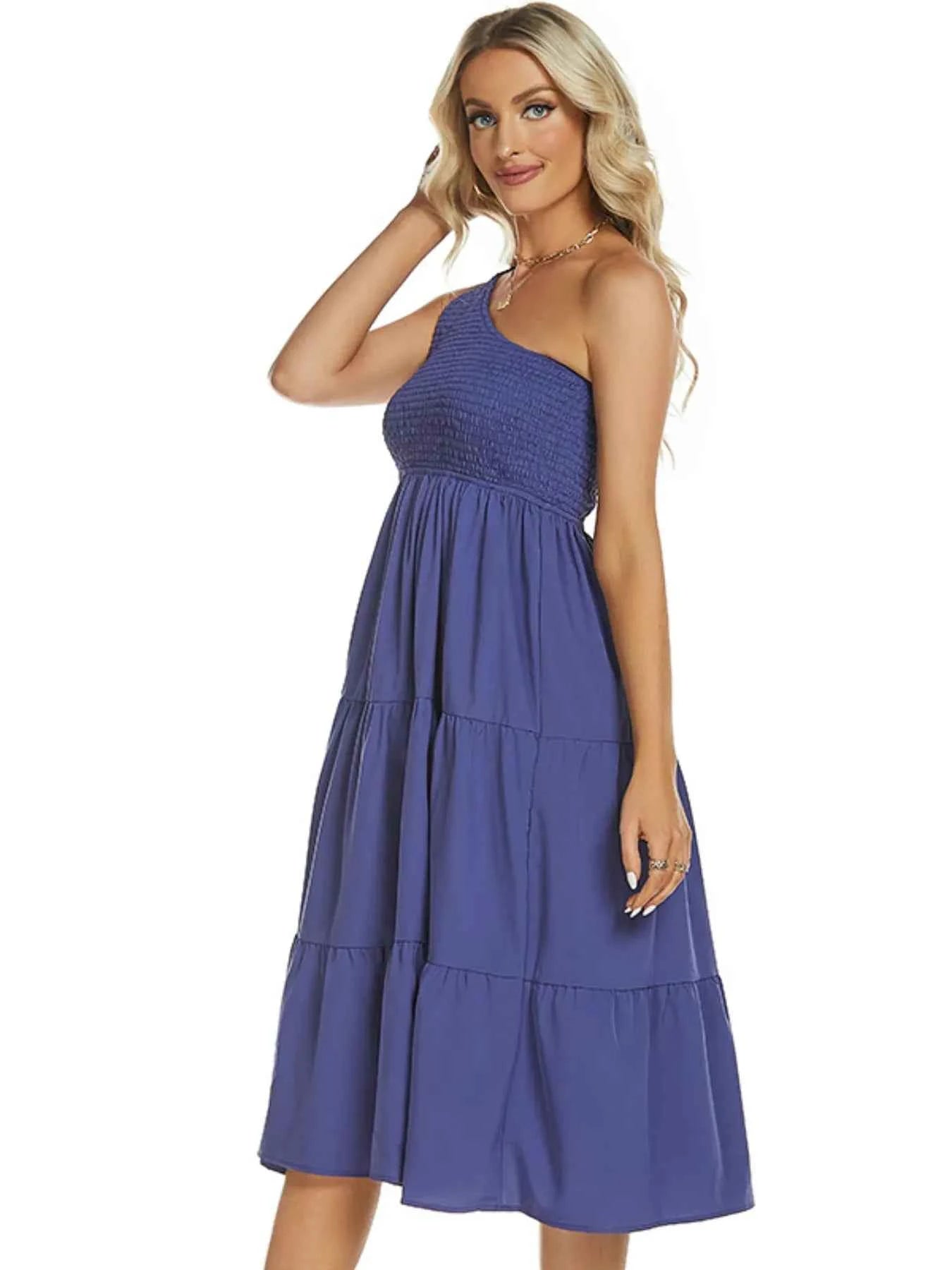 One-Shoulder Tiered Midi Dress with Smocked Bodice b1ebf636-b8f1-4a2b-bd08-b7c507fdc26f-Max-Origin