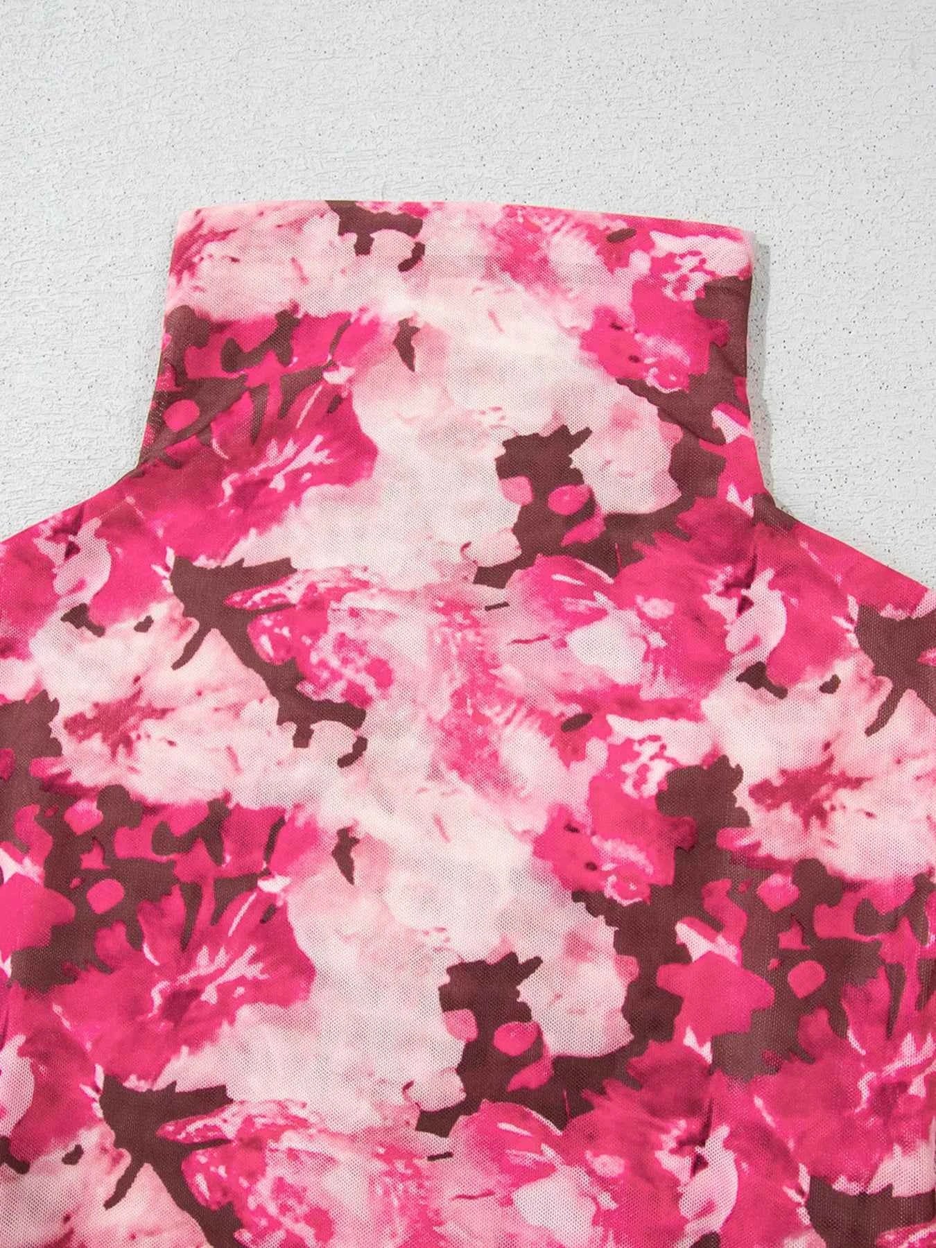 Floral Mesh Flounce Sleeve Mock Neck Blouse b2252c3edead41e094dcb0f5c9133e06-Max-Origin