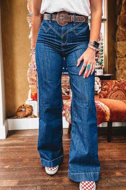 Denim Stitch High-Waist Cuff Jeans Sail Blue b278a23d-74fc-492a-8ce5-d01097564019