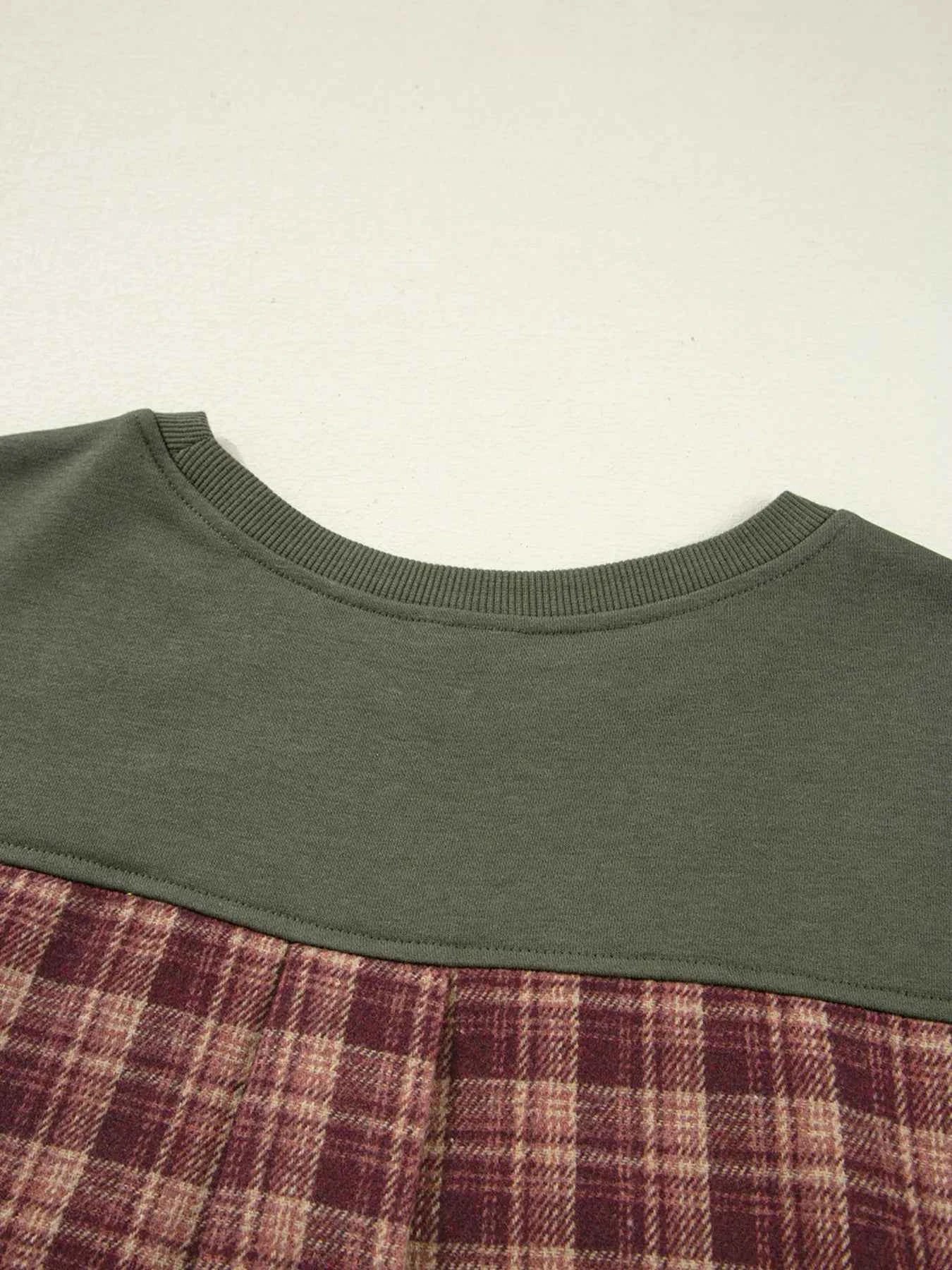 Plaid Patchwork Drop Shoulder Sweatshirt b2aa33d545324f0f9ad91e0117f8c5b0-Max-Origin