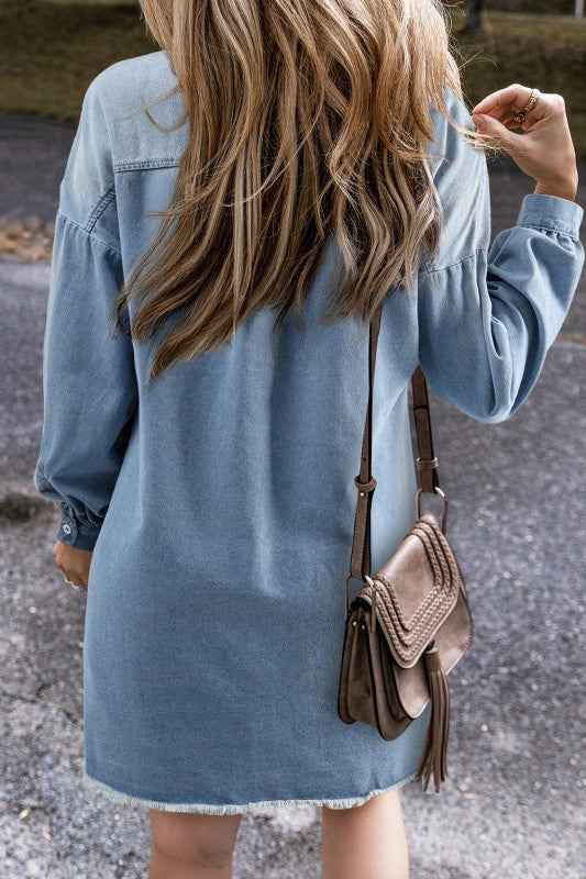 Journee Medium Washed Denim Shirt Dress b347f01d-4248-45f5-b442-dd09958d7401