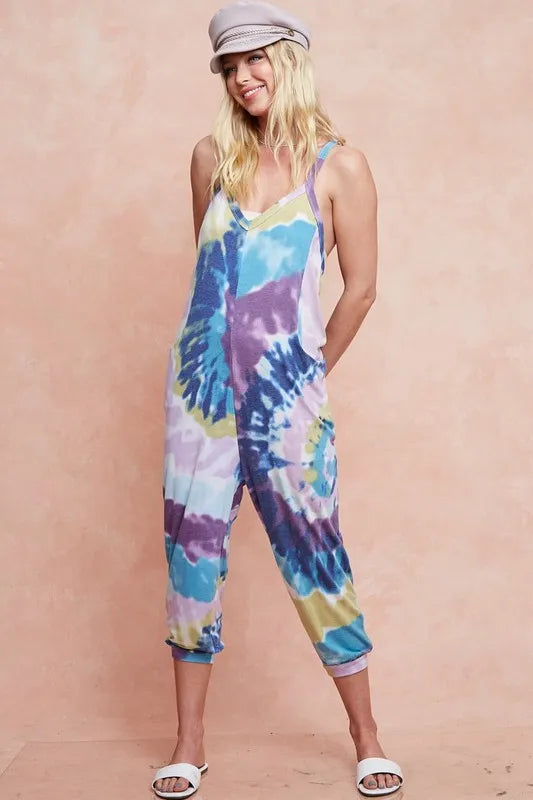 BiBi Tie Dye Knit Mid-length Casual Jumpsuit b37335100b8f421ba1faff60f7d4b1b9-Max-Origin