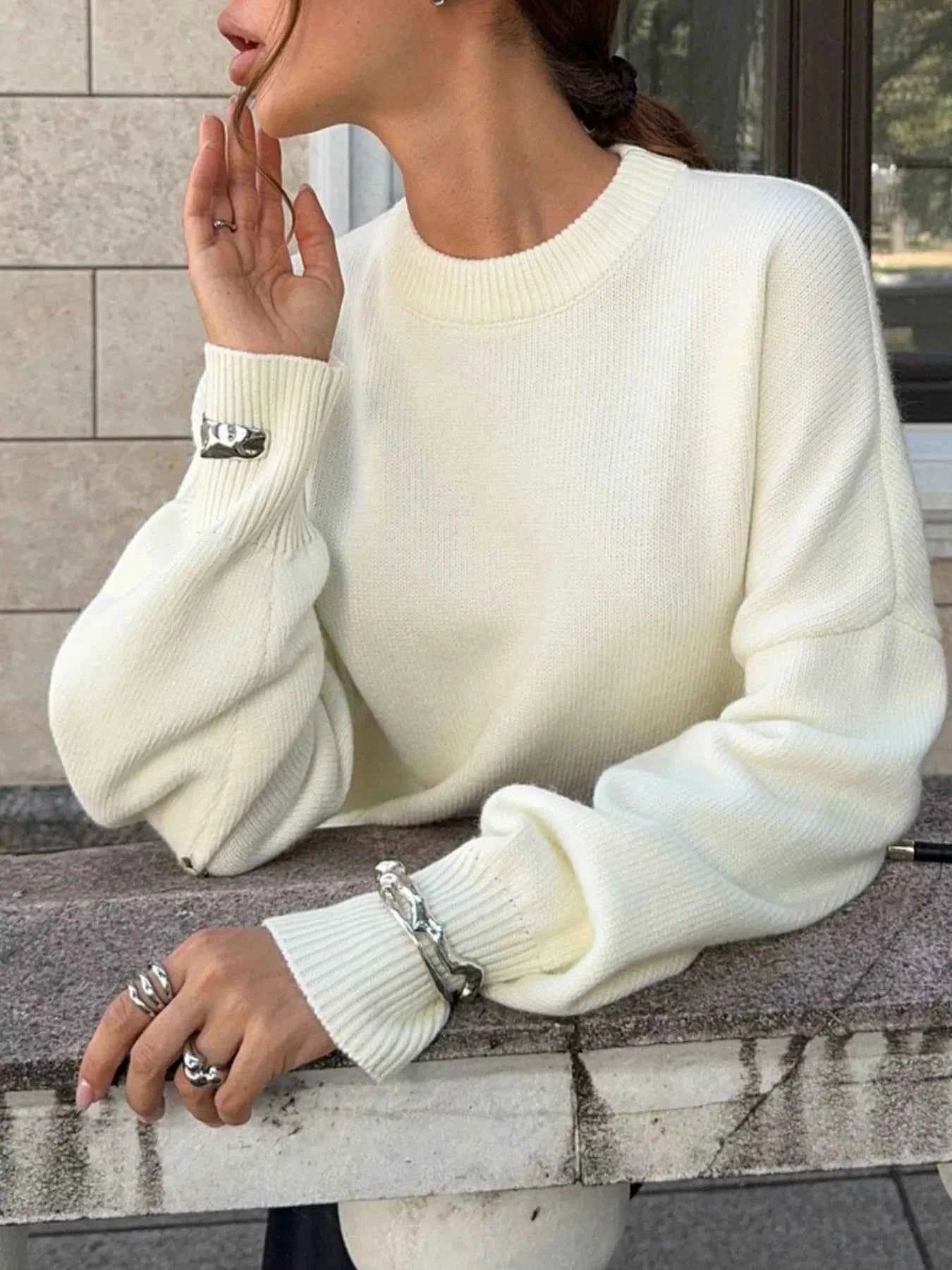 Cutout Round Neck Dropped Shoulder Sweater b3cb2383-f3be-4a97-b200-f3324bed77ca-Max-Origin