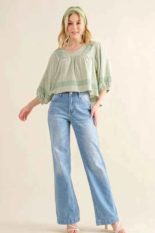 And The Why Lace Detailed V Neck Blouse Top SAGE b3ec650893744934bbc69baca3f23f51-Max-Origin