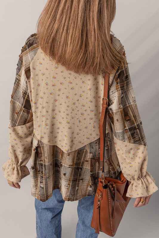 Boho Floral Plaid Patchwork Ruffle Sleeve Waffle S b474c156-6f46-4a7c-8036-576f7ff146eb