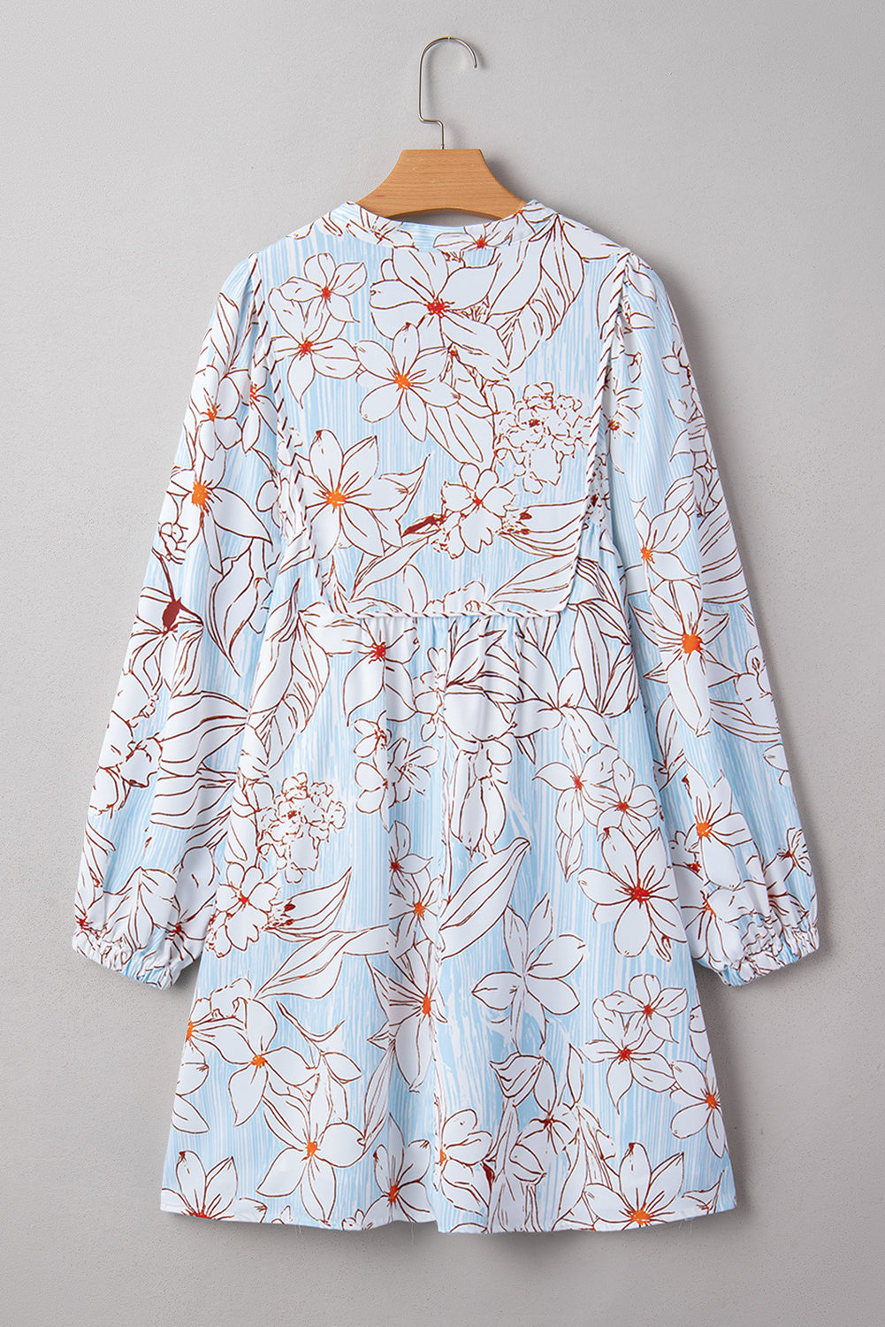 Brown Floral Print Tie Neck Long Sleeve Mini Dress b47b41f7379c4c19