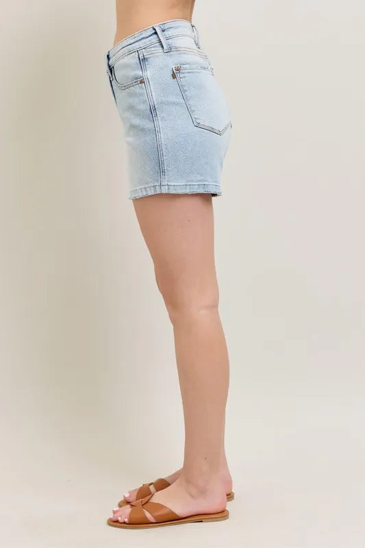 Judy Blue Full Size Frayed Hem High Rise Denim Shorts with Pockets Plus Size b4cd01c4-0a85-4f83-b62c-b2d369a2fe47-Max