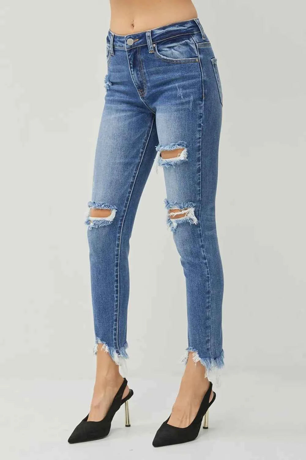 RISEN Distressed Frayed Hem Slim Jeans b4e55f7f-5106-4b08-9f8e-5e59fd0b4ec1-Max