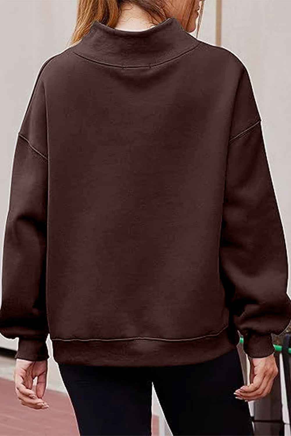 Chicory Coffee Solid Color High Neck Long Sleeve Loose Sweatshirt b5392876f78f3a29