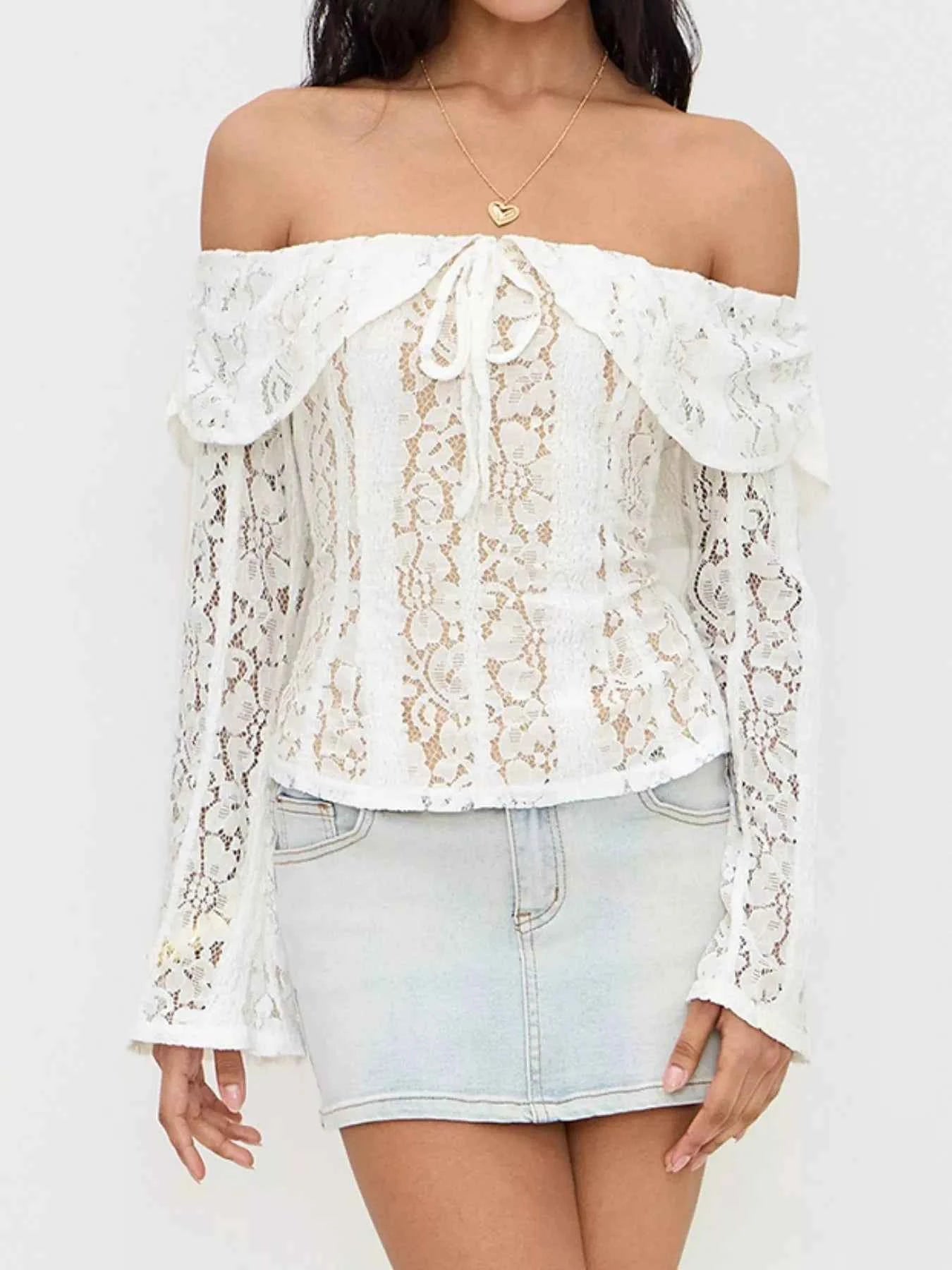 Off-Shoulder Lace Top with Bell Sleeves b546d4b2-1ac0-47d9-b56f-f75e6514821e-Max-Origin